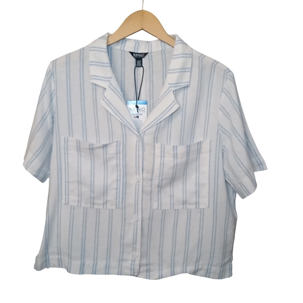 Buffalo David‎ Bitton Women's Striped Linen Blend Button Down Shirt L NWT